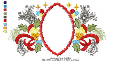 Christmas Ornaments Frame - Applique - Machine Embroidery Design