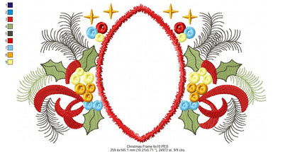 Christmas Ornaments Frame - Applique - Machine Embroidery Design
