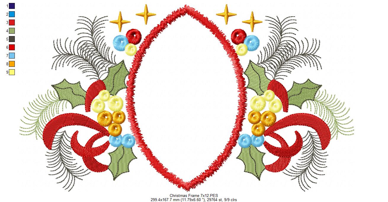 Christmas Ornaments Frame - Applique - Machine Embroidery Design