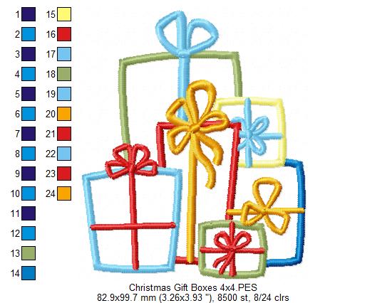 Lots of Christmas Gift Boxes - Applique - Machine Embroidery Design