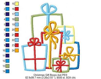 Lots of Christmas Gift Boxes - Applique - Machine Embroidery Design