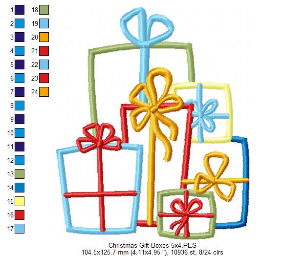 Lots of Christmas Gift Boxes - Applique - Machine Embroidery Design