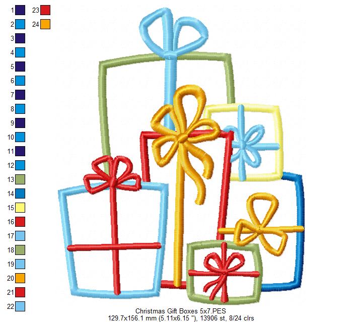 Lots of Christmas Gift Boxes - Applique - Machine Embroidery Design
