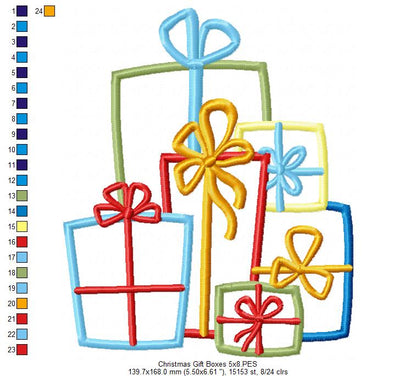 Lots of Christmas Gift Boxes - Applique - Machine Embroidery Design