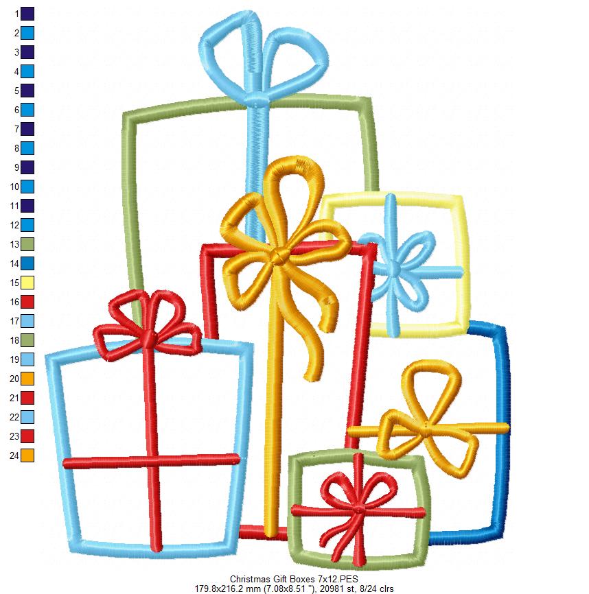Lots of Christmas Gift Boxes - Applique - Machine Embroidery Design