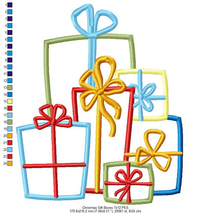 Lots of Christmas Gift Boxes - Applique - Machine Embroidery Design
