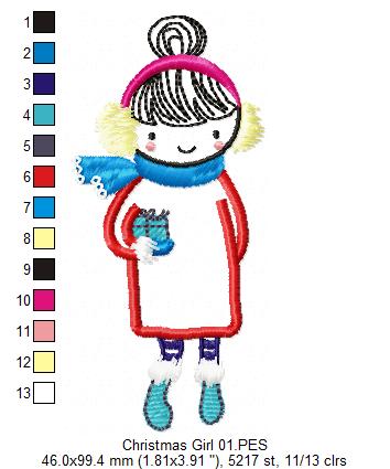 Folk Girl with Gift - Applique