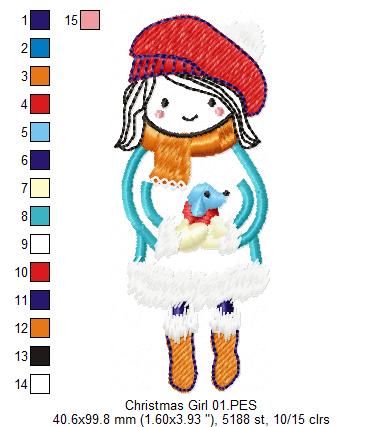 Folk Girl with Dog - Applique