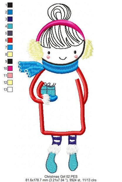 Folk Girl with Gift - Applique