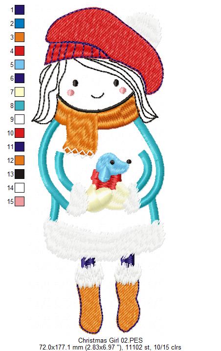 Folk Girl with Dog - Applique