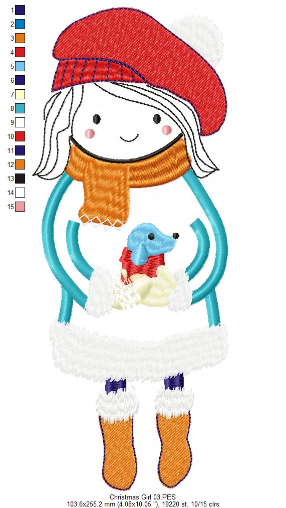 Folk Girl with Dog - Applique