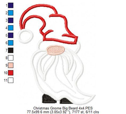 Christmas Gnome Santa Claus Big Beard - Applique - Machine Embroidery Design