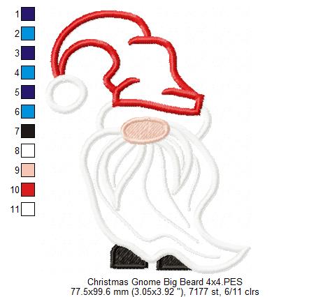 Christmas Gnome Santa Claus Big Beard - Fill Stitch, Applique & Rippled - Set of 3 designs