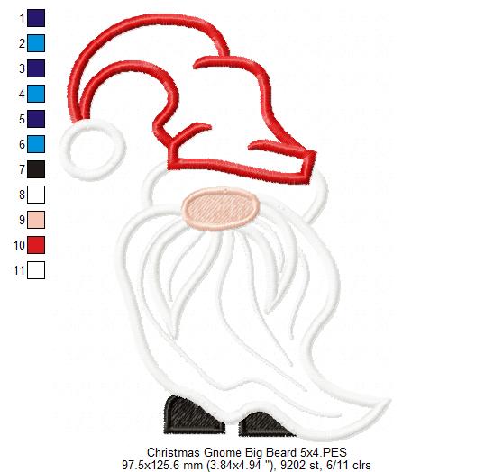 Christmas Gnome Santa Claus Big Beard - Fill Stitch, Applique & Rippled - Set of 3 designs