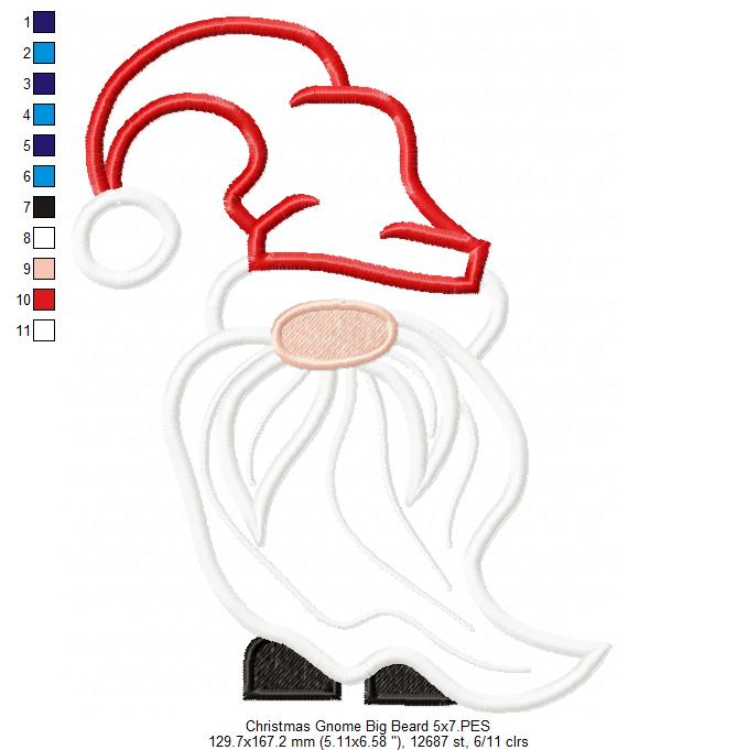 Christmas Gnome Santa Claus Big Beard - Applique - Machine Embroidery Design