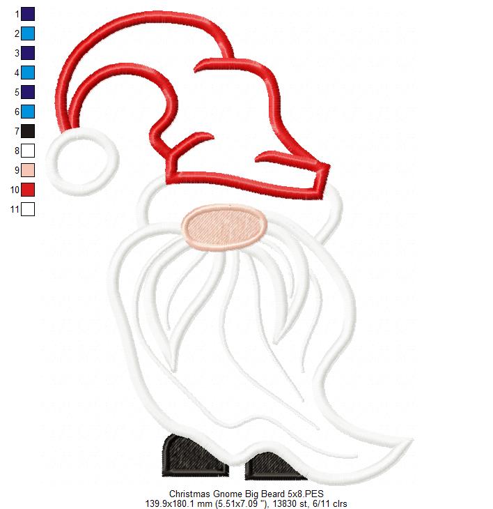 Christmas Gnome Santa Claus Big Beard - Applique - Machine Embroidery Design