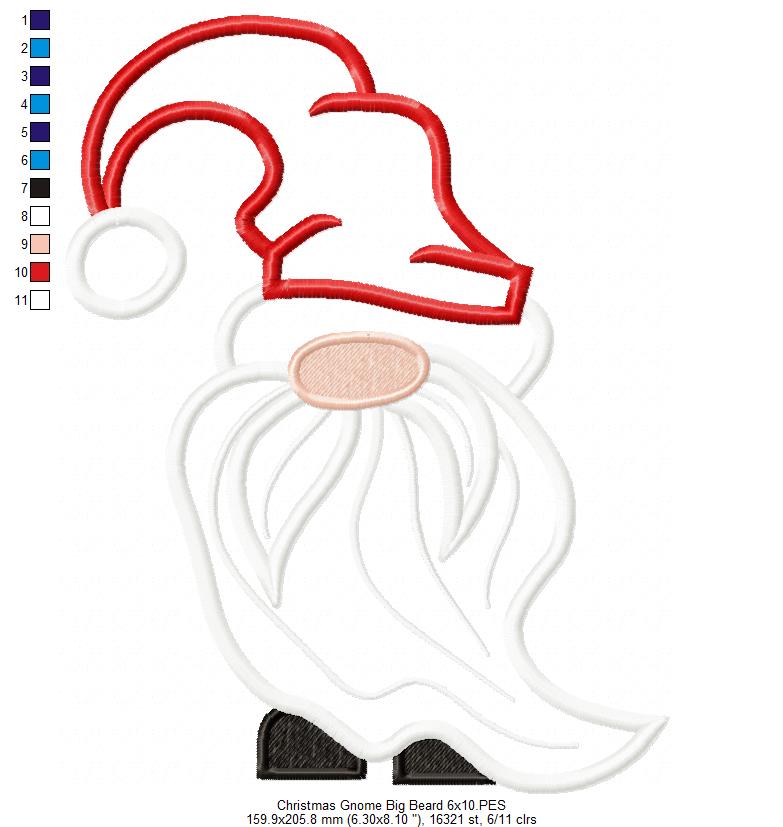Christmas Gnome Santa Claus Big Beard - Applique - Machine Embroidery Design