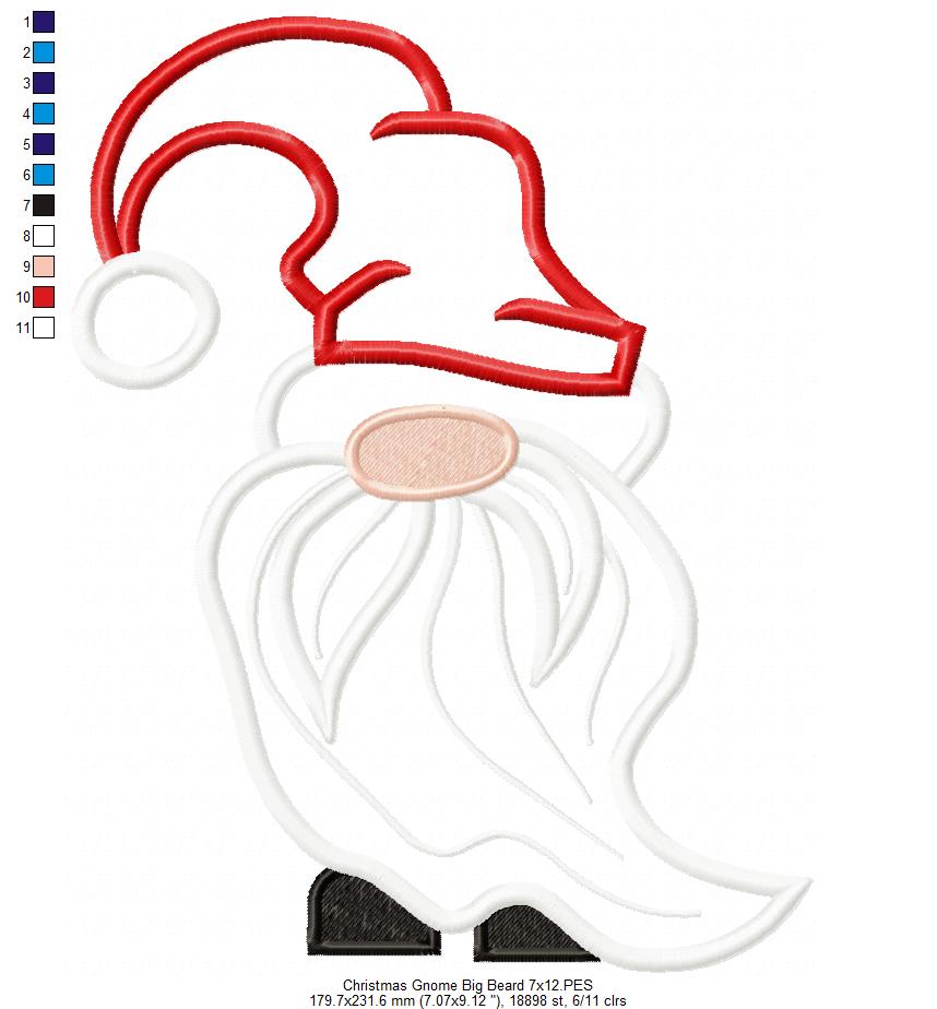 Christmas Gnome Santa Claus Big Beard - Applique - Machine Embroidery Design