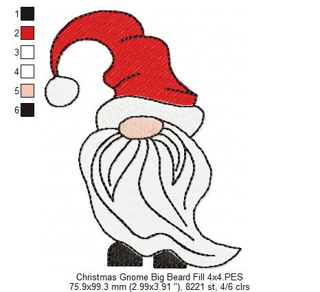 Christmas Gnome Santa Claus Big Beard - Fill Stitch, Applique & Rippled - Set of 3 designs