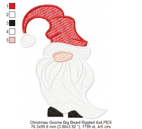 Christmas Gnome Santa Claus Big Beard - Fill Stitch, Applique & Rippled - Set of 3 designs