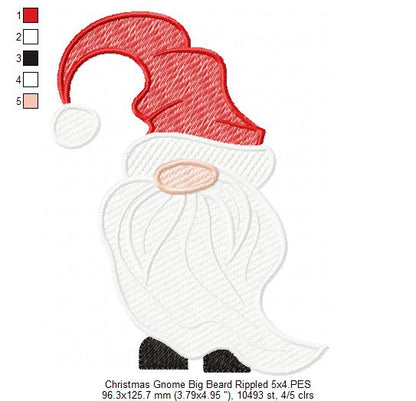 Christmas Gnome Santa Claus Big Beard - Fill Stitch, Applique & Rippled - Set of 3 designs