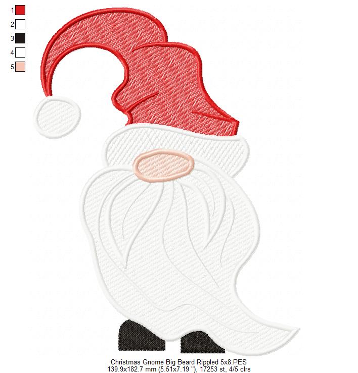 Christmas Gnome Santa Claus Big Beard - Fill Stitch, Applique & Rippled - Set of 3 designs