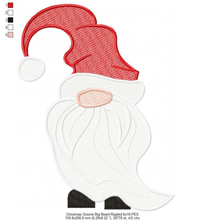 Christmas Gnome Santa Claus Big Beard - Fill Stitch, Applique & Rippled - Set of 3 designs