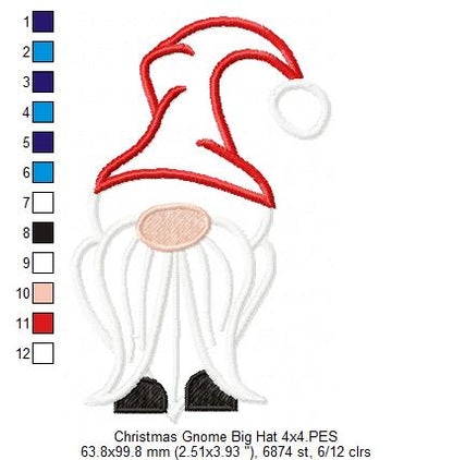 Christmas Gnome Santa Claus Big Hat - Fill Stitch & Applique - Set of 2 designs