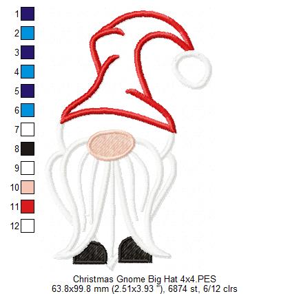 Christmas Gnome Santa Claus Big Hat - Fill Stitch, Applique & Rippled - Set of 3 designs