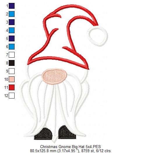 Christmas Gnome Santa Claus Big Hat, Mustache and Beard - Applique - Set of 3 designs