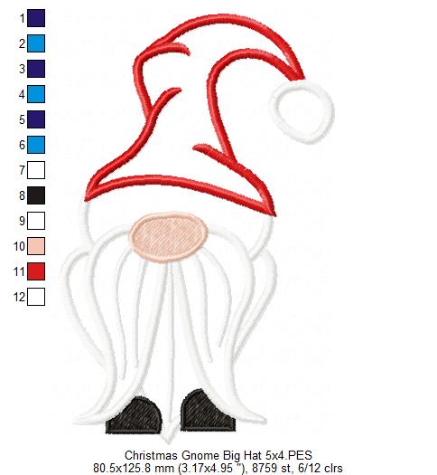 Christmas Gnome Santa Claus Big Hat - Fill Stitch, Applique & Rippled - Set of 3 designs