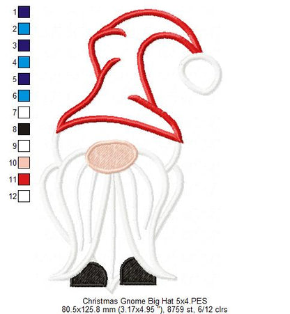 Christmas Gnome Santa Claus Big Hat - Fill Stitch, Applique & Rippled - Set of 3 designs
