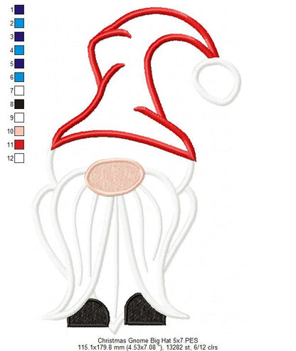 Christmas Gnome Santa Claus Big Hat - Fill Stitch, Applique & Rippled - Set of 3 designs