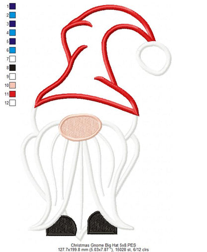 Christmas Gnome Santa Claus Big Hat, Mustache and Beard - Applique - Set of 3 designs