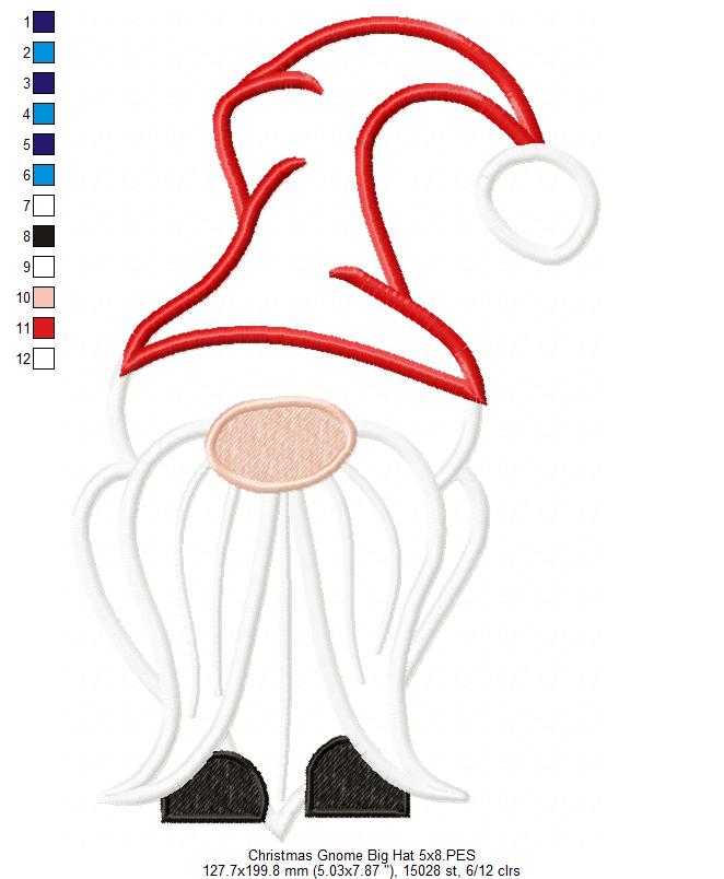 Christmas Gnome Santa Claus Big Hat - Fill Stitch, Applique & Rippled - Set of 3 designs