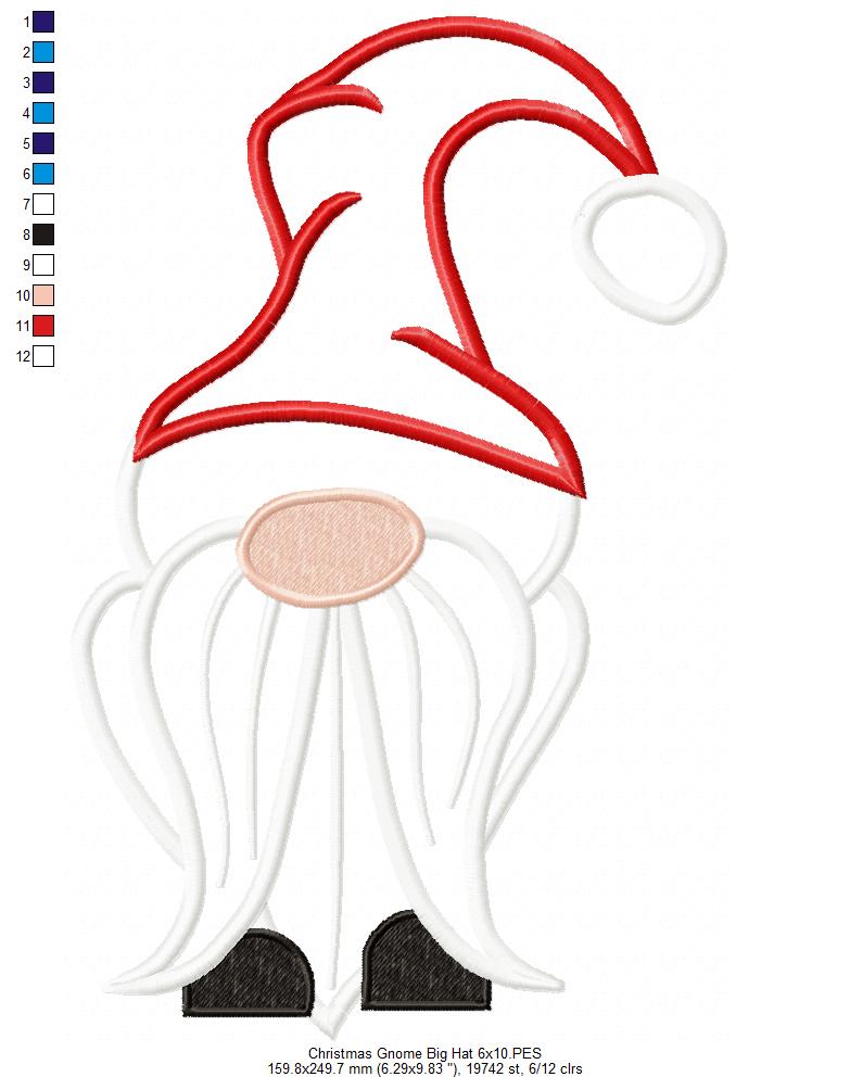 Christmas Gnome Santa Claus Big Hat, Mustache and Beard - Applique - Set of 3 designs