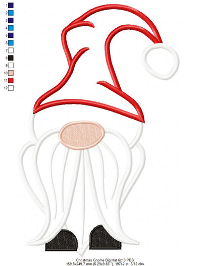 Christmas Gnome Santa Claus Big Hat - Fill Stitch & Applique - Set of 2 designs