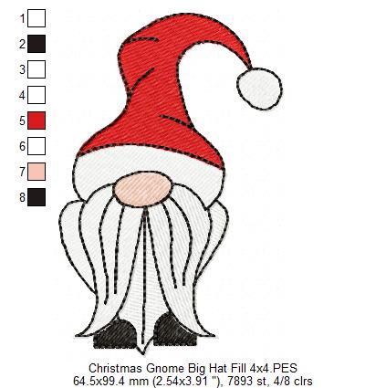 Christmas Gnome Santa Claus Big Hat, Mustache and Beard - Fill Stitch - Set of 3 designs