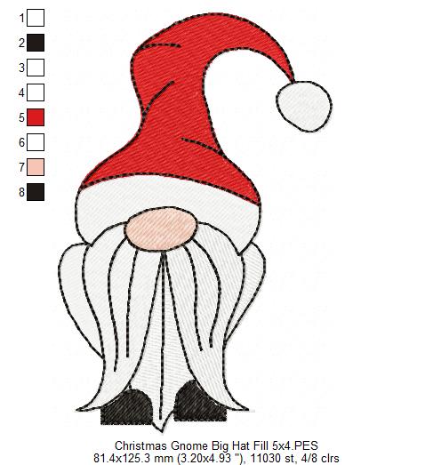 Christmas Gnome Santa Claus Big Hat, Mustache and Beard - Fill Stitch - Set of 3 designs