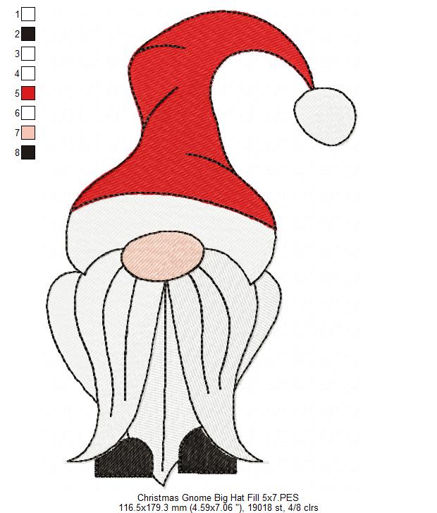 Christmas Gnome Santa Claus Big Hat - Fill Stitch