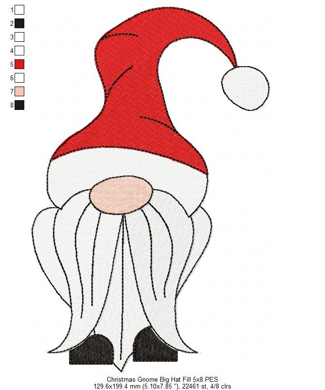 Christmas Gnome Santa Claus Big Hat - Fill Stitch