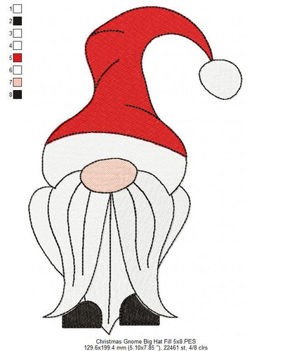 Christmas Gnome Santa Claus Big Hat, Mustache and Beard - Fill Stitch - Set of 3 designs