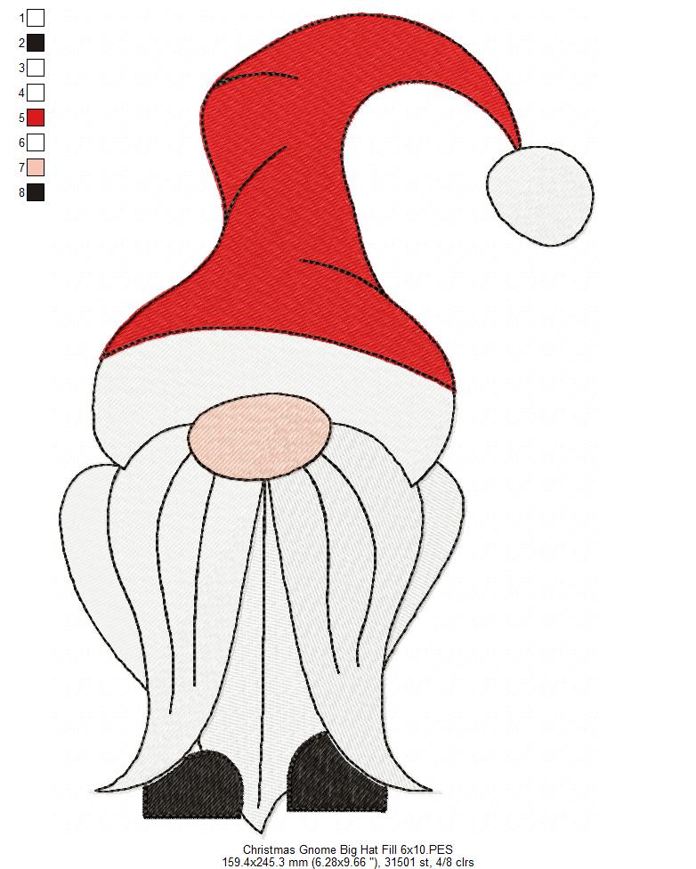 Christmas Gnome Santa Claus Big Hat - Fill Stitch, Applique & Rippled - Set of 3 designs