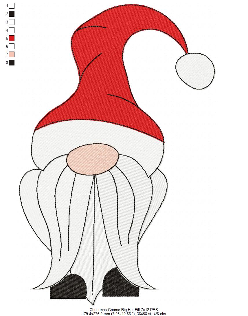 Christmas Gnome Santa Claus Big Hat - Fill Stitch