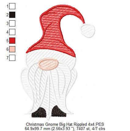 Christmas Gnome Santa Claus Big Hat - Fill Stitch, Applique & Rippled - Set of 3 designs