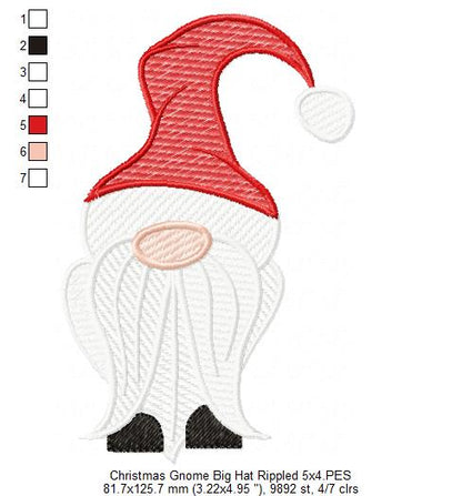 Christmas Gnome Santa Claus Big Hat - Fill Stitch, Applique & Rippled - Set of 3 designs