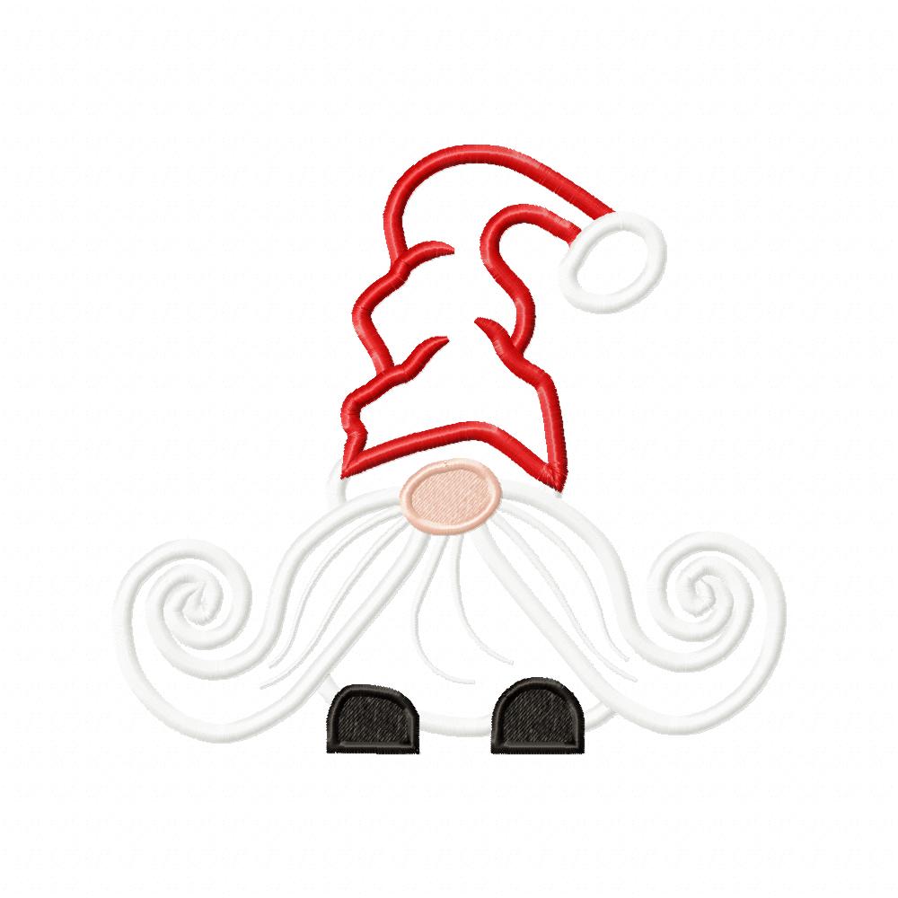 Christmas Gnome Santa Claus Big Mustache - Applique - Machine Embroidery Design