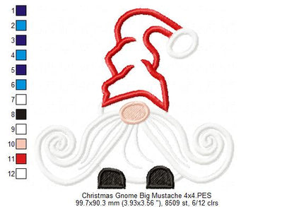 Christmas Gnome Santa Claus Big Mustache - Applique - Machine Embroidery Design