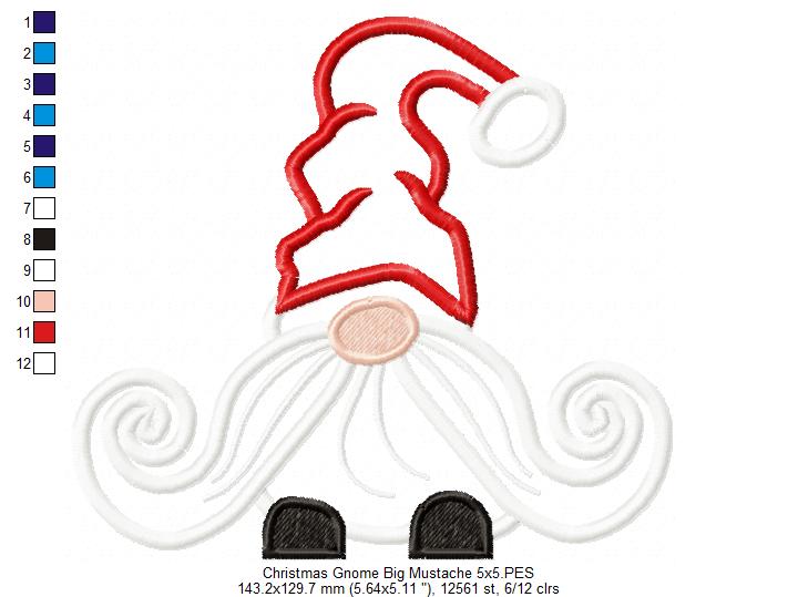 Christmas Gnome Santa Claus Big Hat, Mustache and Beard - Applique - Set of 3 designs