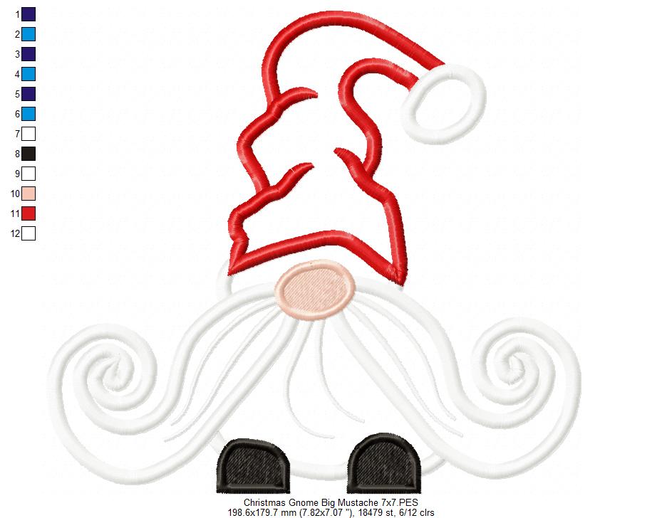 Christmas Gnome Santa Claus Big Hat, Mustache and Beard - Applique - Set of 3 designs